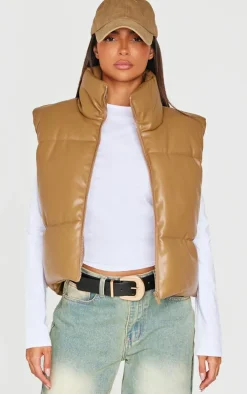 Chocolate Brown Faux Leather Drop Hem Vest