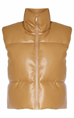 Chocolate Brown Faux Leather Drop Hem Vest