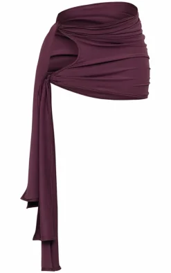 Chocolate Brown Matte Sculpt Tie Side Cut Out Mini Skirt