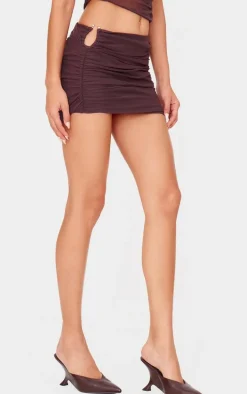 Chocolate Brown Mesh Trim Detail Ruched Skirt