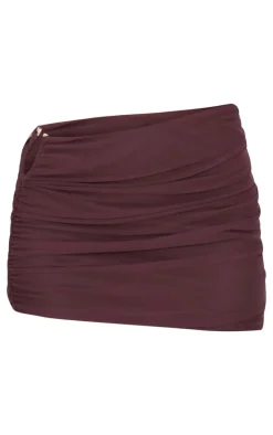 Chocolate Brown Mesh Trim Detail Ruched Skirt