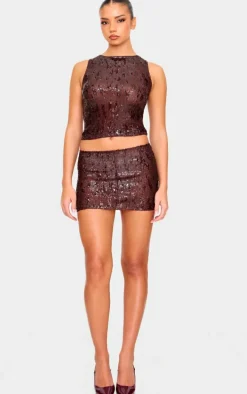 Chocolate Brown Sequin Long Top