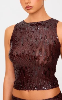 Chocolate Brown Sequin Long Top