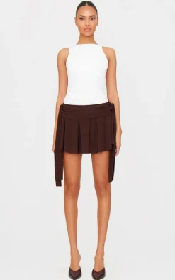 Chocolate Brown Slinky Tie Side Flippy Mini Skirt