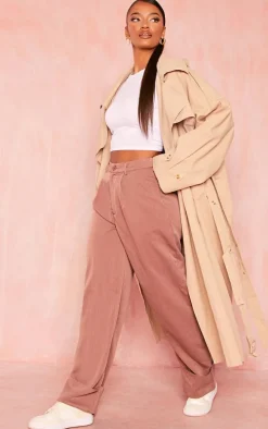 Chocolate Brown Woven Oversized Turn Up Hem Straight Leg Pants