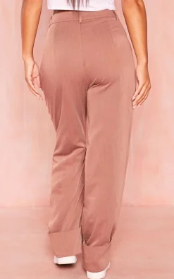 Chocolate Brown Woven Oversized Turn Up Hem Straight Leg Pants