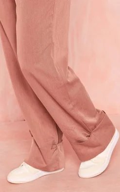 Chocolate Brown Woven Oversized Turn Up Hem Straight Leg Pants