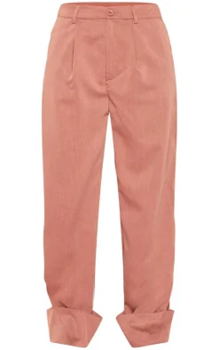 Chocolate Brown Woven Oversized Turn Up Hem Straight Leg Pants