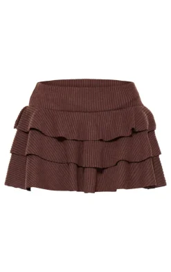 Chocolate Brushed Rib Rara Mini Skirt