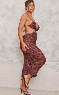 Chocolate Bubble Texture Open Back Midi Dress