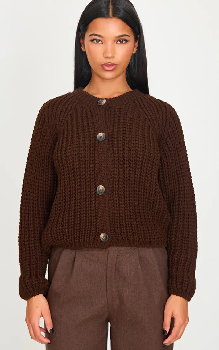 Chocolate Chunky Cable Knit Button Up Cardigan