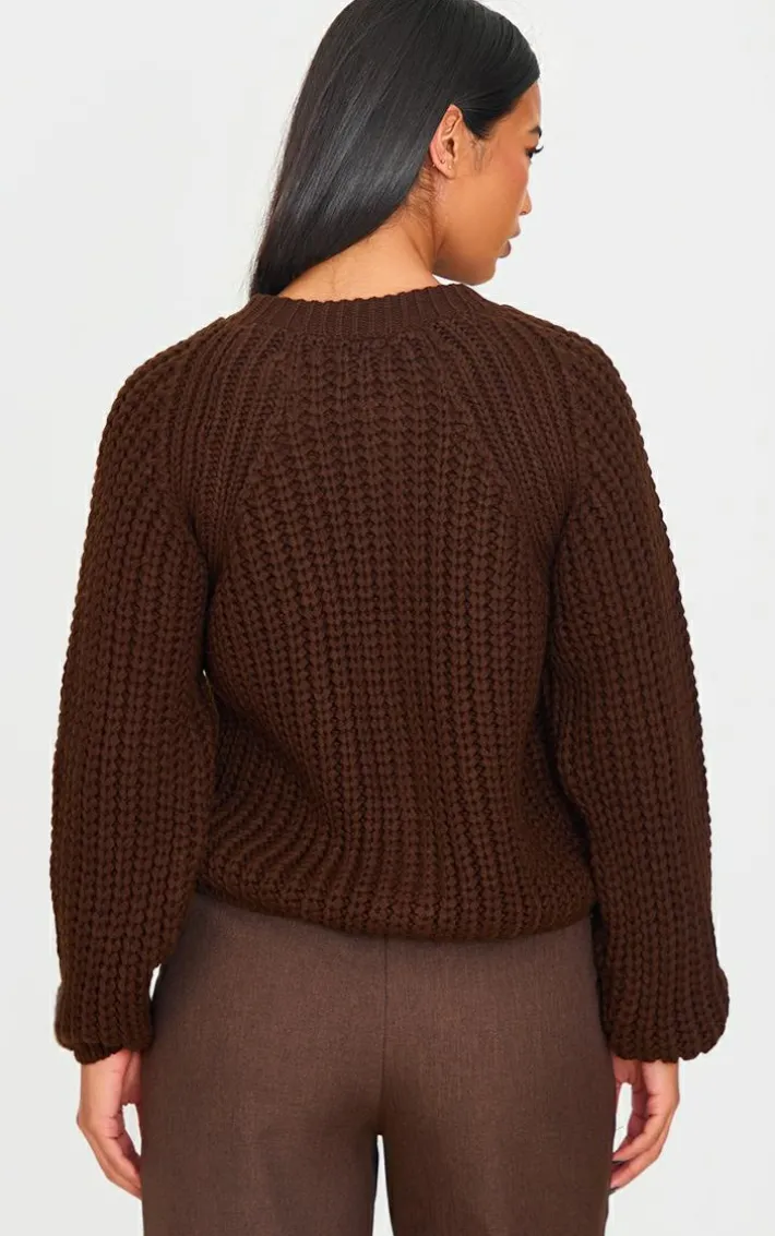 Chocolate Chunky Cable Knit Button Up Cardigan