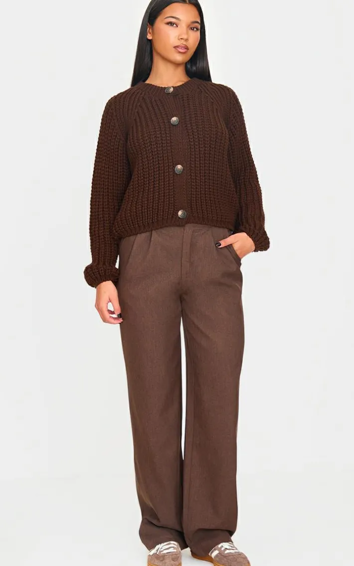 Chocolate Chunky Cable Knit Button Up Cardigan