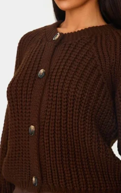 Chocolate Chunky Cable Knit Button Up Cardigan