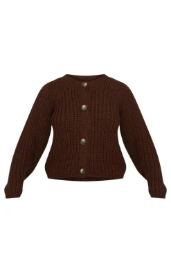 Chocolate Chunky Cable Knit Button Up Cardigan