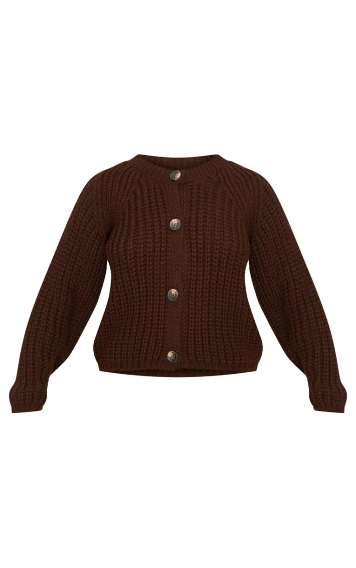 Chocolate Chunky Cable Knit Button Up Cardigan