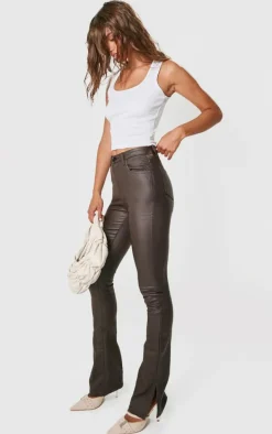 Chocolate Coated Denim Split Hem Flares