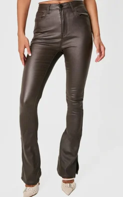 Chocolate Coated Denim Split Hem Flares
