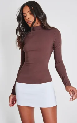 Chocolate Contrast Hem High Neck Bodycon Dress