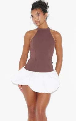 Chocolate Contrast Puffball Dress