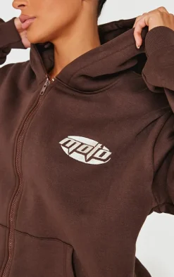 Chocolate Contrast Studio Archives Embroidered Zip Through Hoodie
