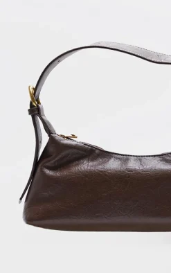 Chocolate Crinkle Pu Buckle Detail Shoulder Bag
