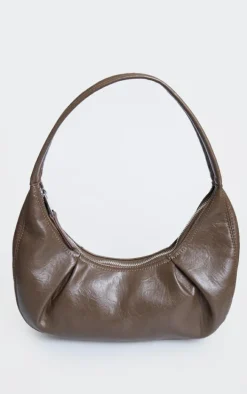 Chocolate Crinkle Pu Pleat Detail Shoulder Bag