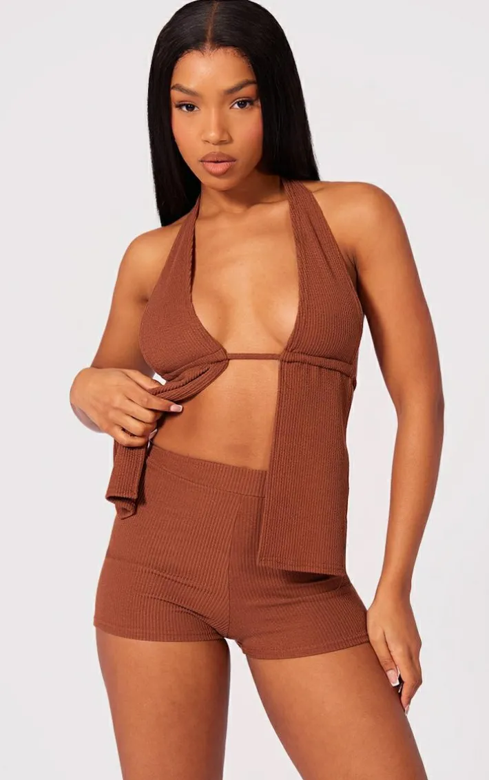 Chocolate Crinkle Rib Hotpants