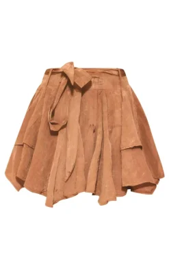 Chocolate Crinkle Satin Belted Mini Skort