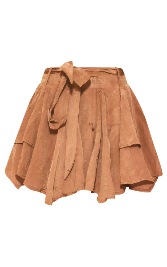 Chocolate Crinkle Satin Belted Mini Skort