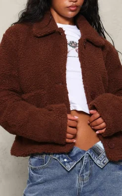 Chocolate Cropped Teddy Coat