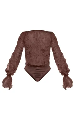 Chocolate Crushed Mesh Sheer Cowl Bodysuit