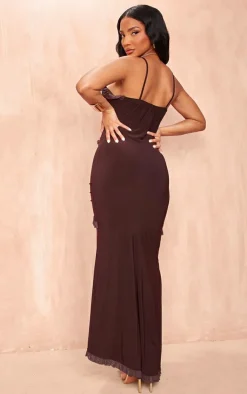 Chocolate Cut Out Cami Split Hem Midaxi Dress