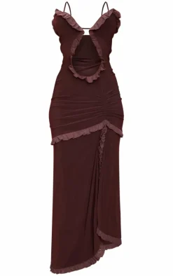 Chocolate Cut Out Cami Split Hem Midaxi Dress