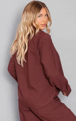 Chocolate Detail Long Sleeve Pajama Shirt