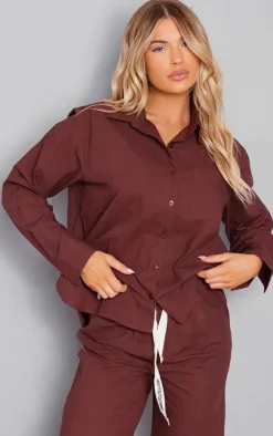 Chocolate Detail Long Sleeve Pajama Shirt