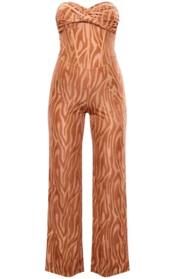 Chocolate Devore Bandeau Corset Wide Leg Jumpsuit