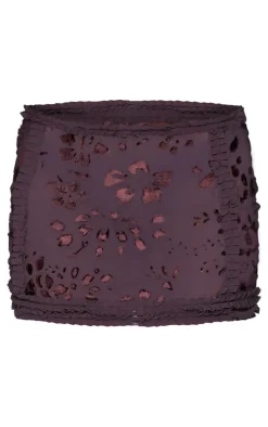 Chocolate Devore Frill Detail Mini Skirt