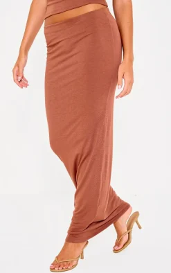 Chocolate Double Contour Jersey Low Rise Maxi Skirt