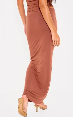 Chocolate Double Contour Jersey Low Rise Maxi Skirt