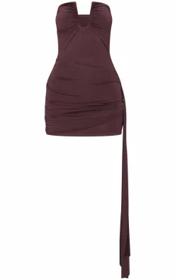 Chocolate Double Layer Bandeau Drape Detail Mini Dress