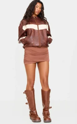 Chocolate Double Layer Contour Jersey Mini Skirt