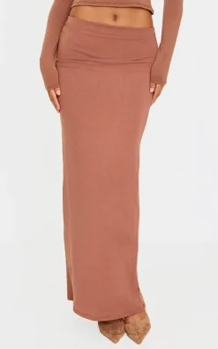Chocolate Double Layer Contour Jersey Maxi Skirt