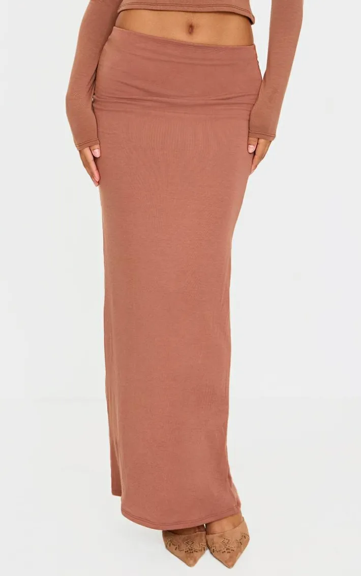 Chocolate Double Layer Contour Jersey Maxi Skirt