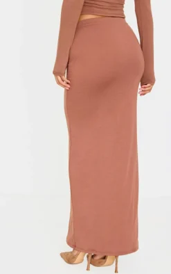 Chocolate Double Layer Contour Jersey Maxi Skirt