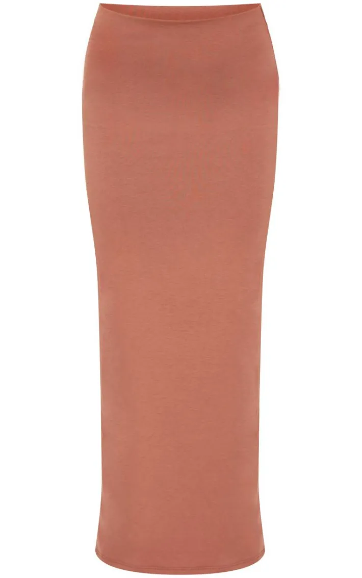 Chocolate Double Layer Contour Jersey Maxi Skirt