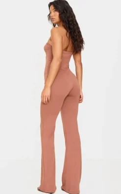 Chocolate Double Layer Contour Jersey Twist Bandeau Jumpsuit