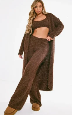 Chocolate Eyelash Bobble Knit Maxi Cardigan
