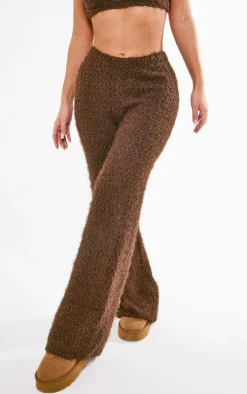 Chocolate Eyelash Bobble Knit Wide Leg Pants