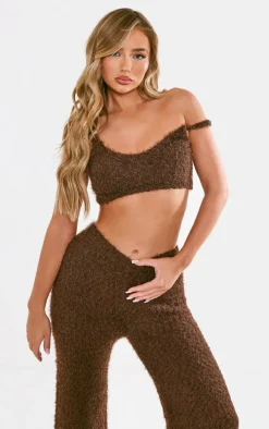 Chocolate Eyelash Bobble Knit Mini Crop Top